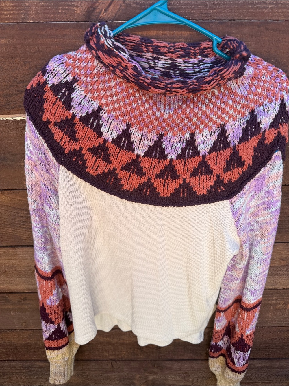 Free People Cream Sweater with Rust Plum & Lilac Yoke